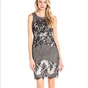 JAX Mixed Lace Sheath Cocktail Dress (Black & Nude, 8)